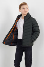 Load image into Gallery viewer, BOYS KHAKI HOODED ZIP THROUGH PADDED JACKET
