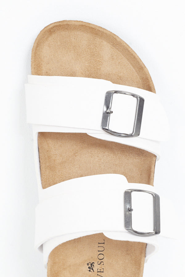 ANTHONY WHITE BUCKLE STRAP SLIP ON SANDALS