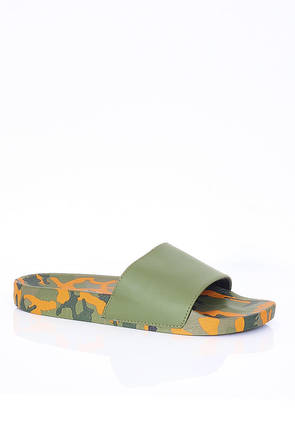 ORANGE CAMOUFLAGE PRINT POOL SLIDERS