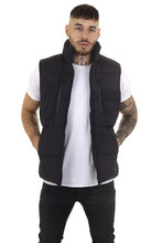 Load image into Gallery viewer, BLACK FUNNEL NECKLINE PADDED GILET JACKET
