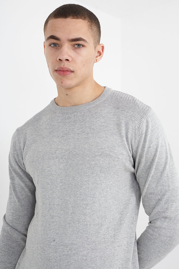 RIBBED SHOULDER DETAIL CREW NECK JUMPER