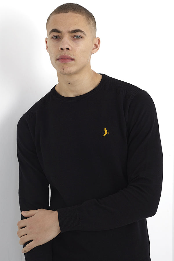 RIB SHOULDER DETAIL EMBROIDERED CREW NECK JUMPER