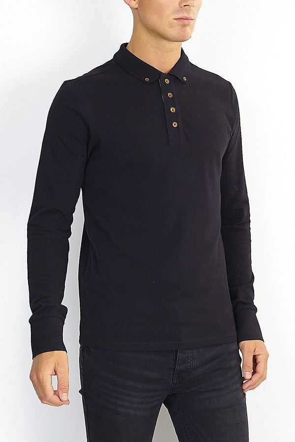 MENS LONG SLEEVED BUTTON UP POLO SHIRT BRAVE SOUL