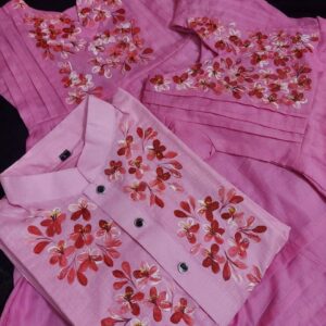 Pink Floral Embroidered Cotton Salwar Kameez Set