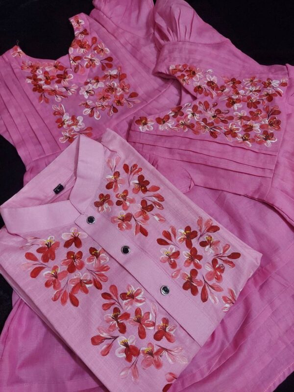 Pink Floral Embroidered Cotton Salwar Kameez Set